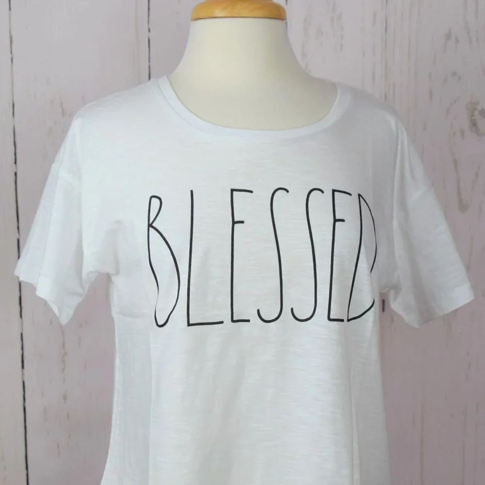 Rae Dunn "Blessed" White T-Shirt Graphic Tee Cotton Women's XS NWT - Picture 4 of 6